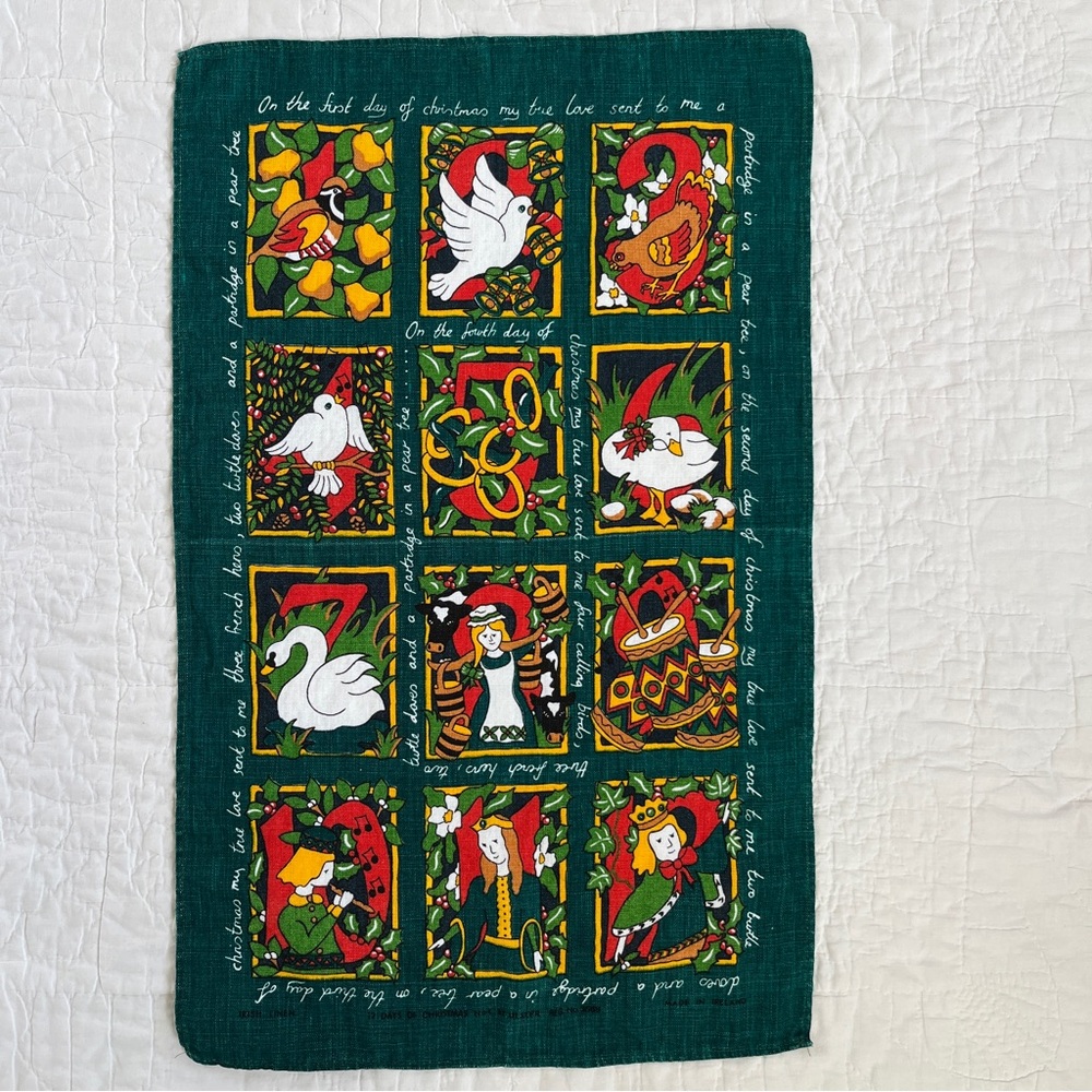 12 Days Of Christmas Ulster Weavers Irish Linen Tea Towel Kitchen Green Holiday